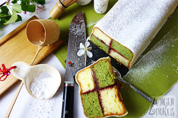 Battenbergkuchen mit Matcha 