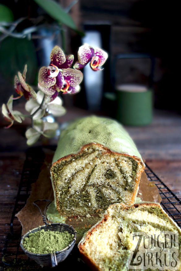 Marmorkuchen mit Matcha grüner Kuchen mit Tee